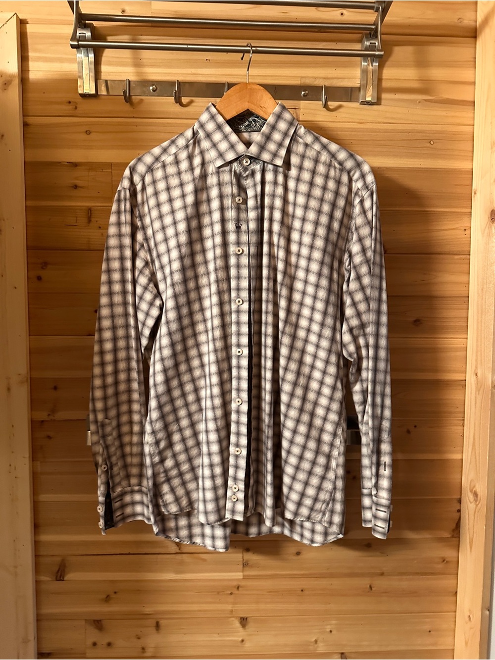 Men's Bertigo Plaid Button-Down Shirt - White and Gray